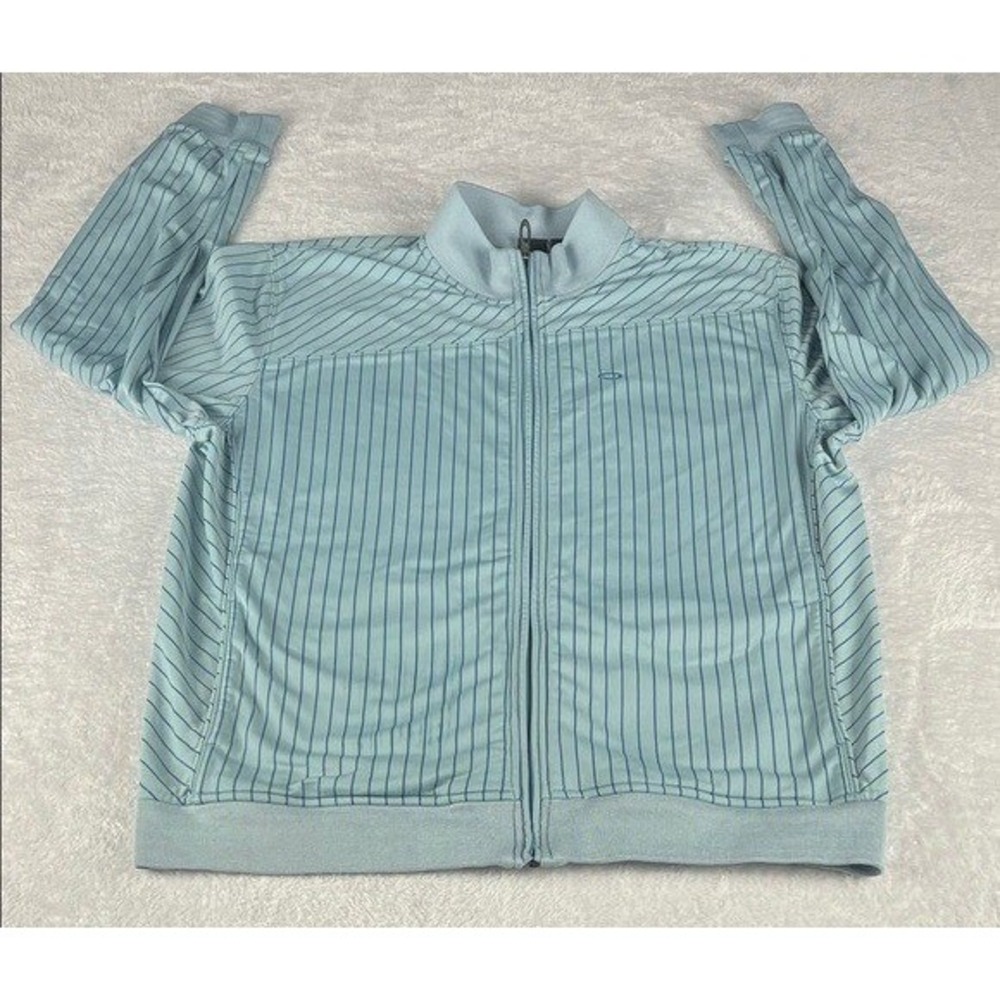 Oakley Track Jacket‎ Mens XL Blue Pinstripe Full Zip Mock Neck Logo